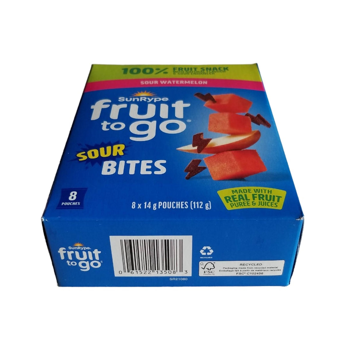SunRype Fruit to Go Sour Bites, Sour Watermelon, 8 pouches x 14g, 112g/4 oz. Box